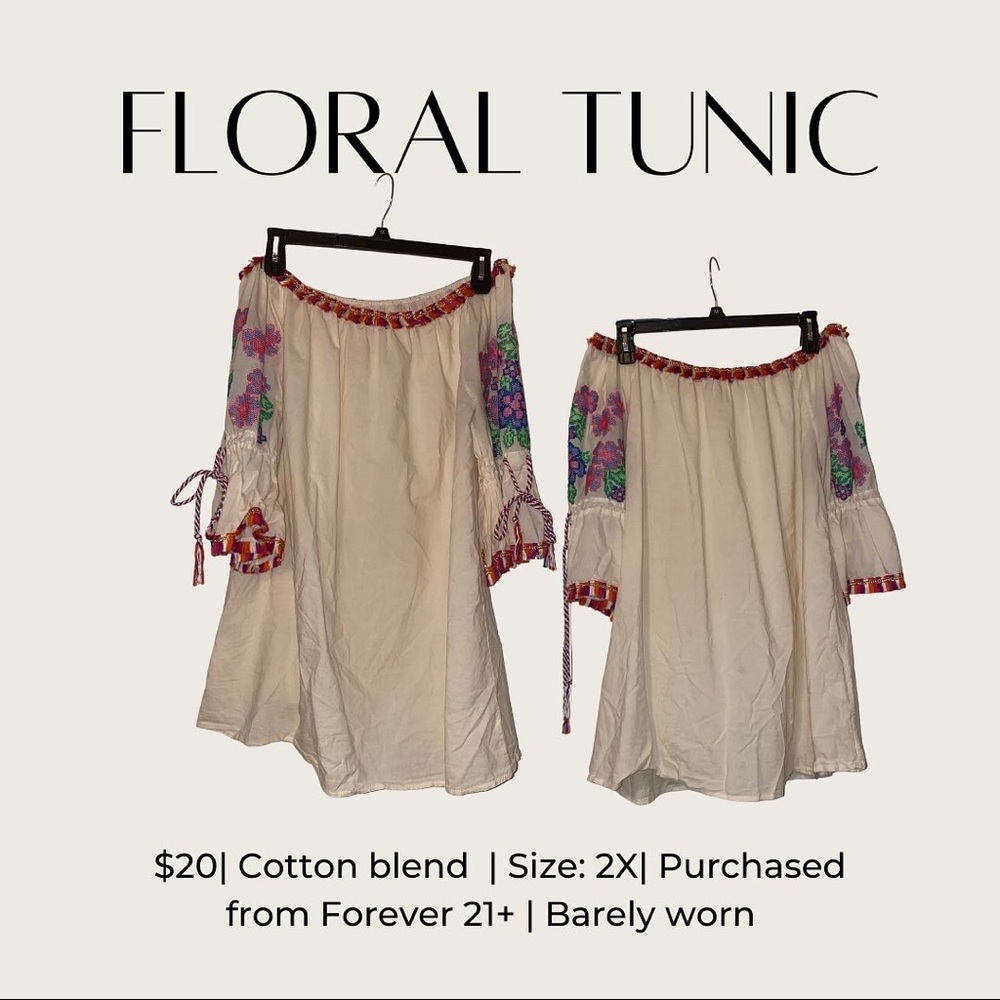 Off white, off the shoulder cotton tunic